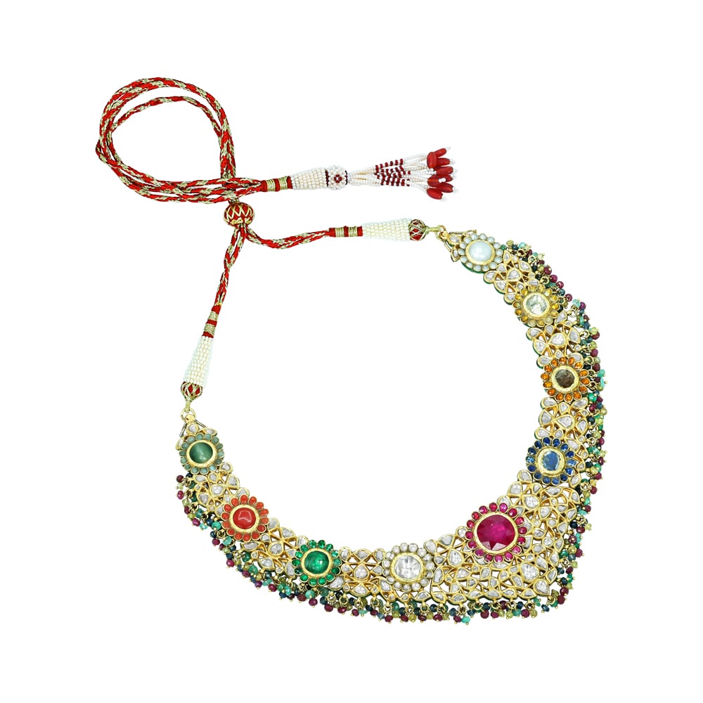 Navratan Polki Necklace with Intricate Traditional Look